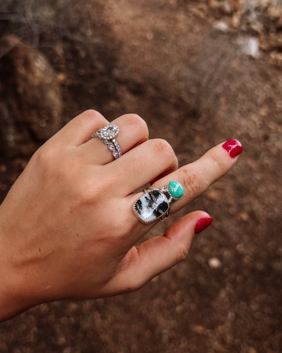 Hyder Zebra Jasper and Turquoise 2 Stone Ring - Horseshoe J & Co.