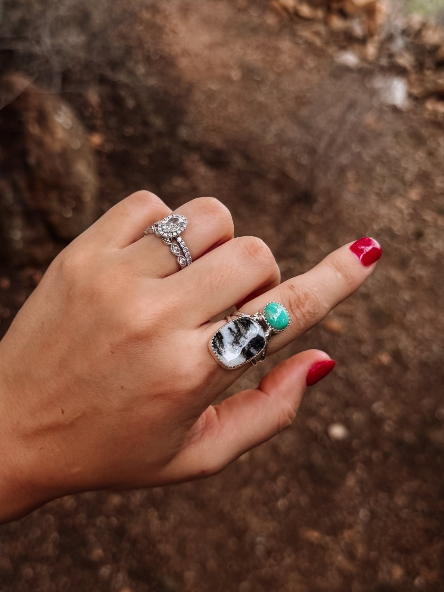 Hyder Zebra Jasper and Turquoise 2 Stone Ring - Horseshoe J & Co.