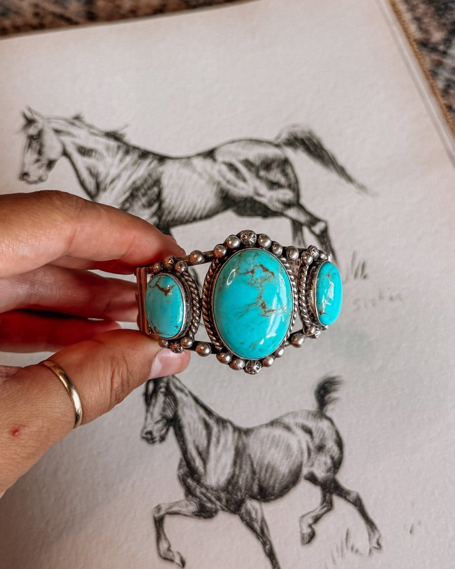 Jiminy Turquoise 3 Stone Cuff Bracelet - bracelet - Horseshoe J & Co.
