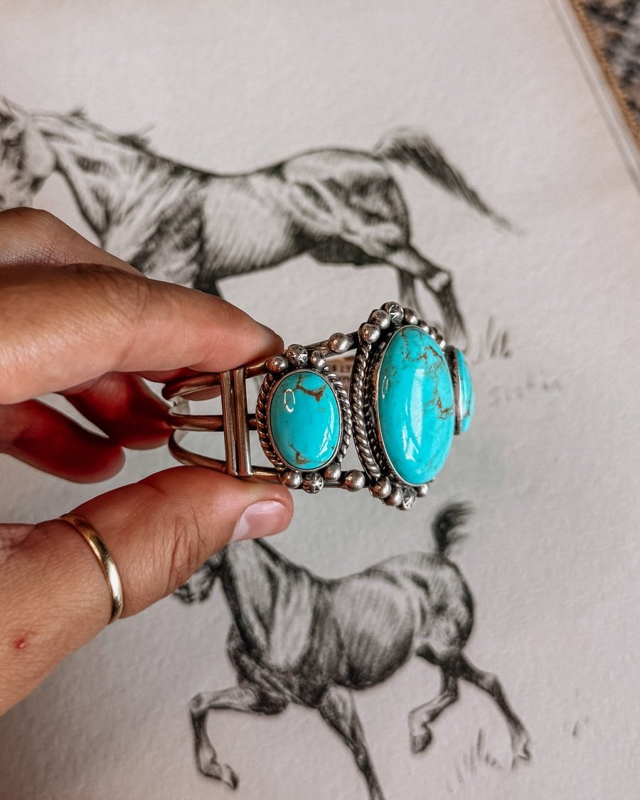 Jiminy Turquoise 3 Stone Cuff Bracelet - bracelet - Horseshoe J & Co.