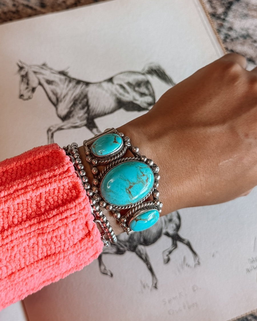 Jiminy Turquoise 3 Stone Cuff Bracelet - bracelet - Horseshoe J & Co.
