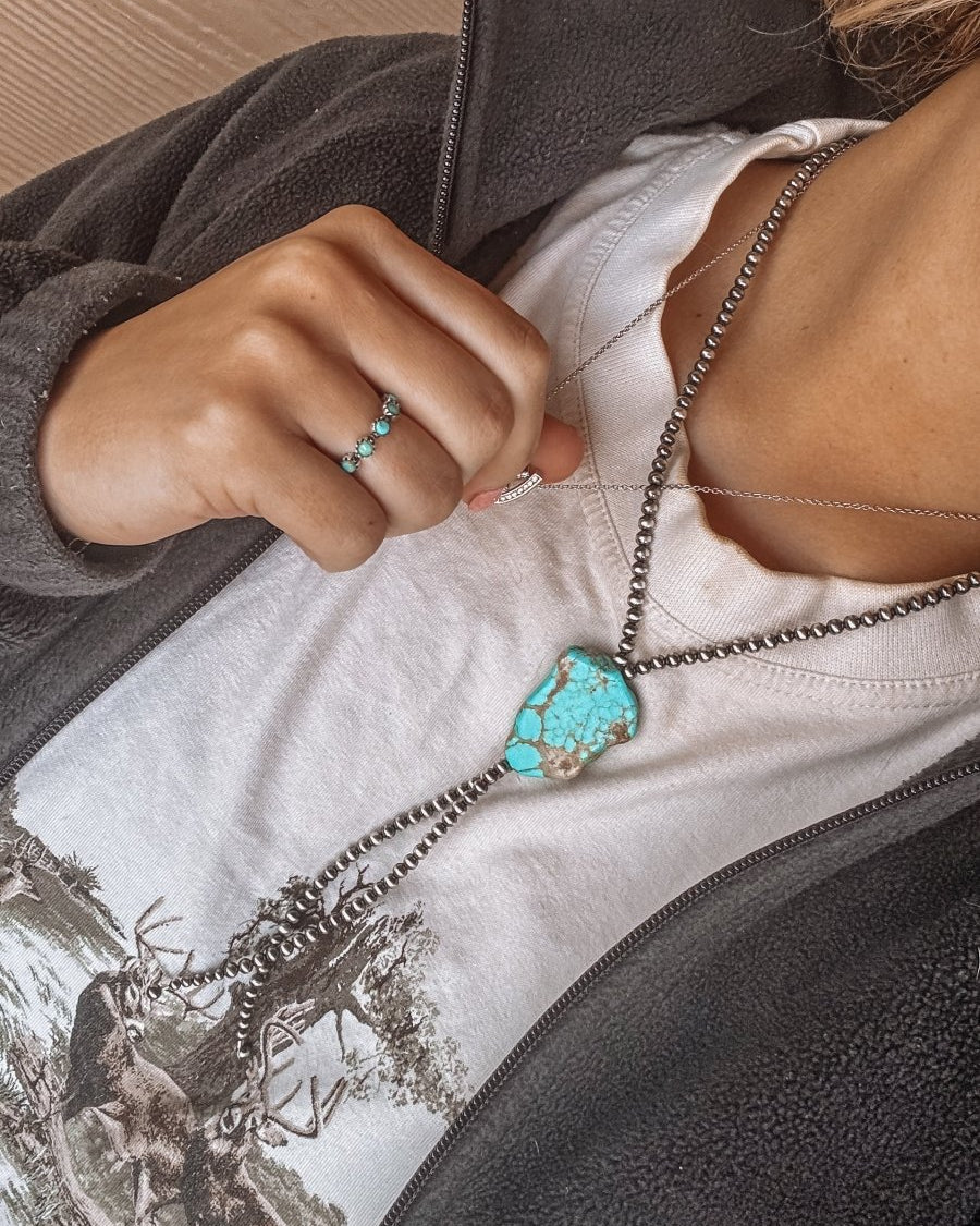 Kelter Sterling Silver Pearl + Turquoise Bolo - Horseshoe J & Co.