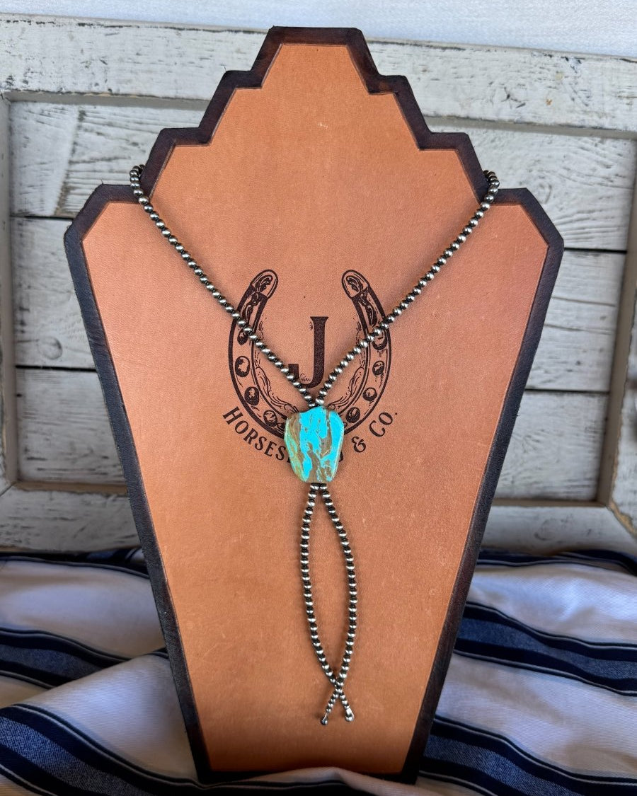 Kelter Sterling Silver Pearl + Turquoise Bolo - Horseshoe J & Co.