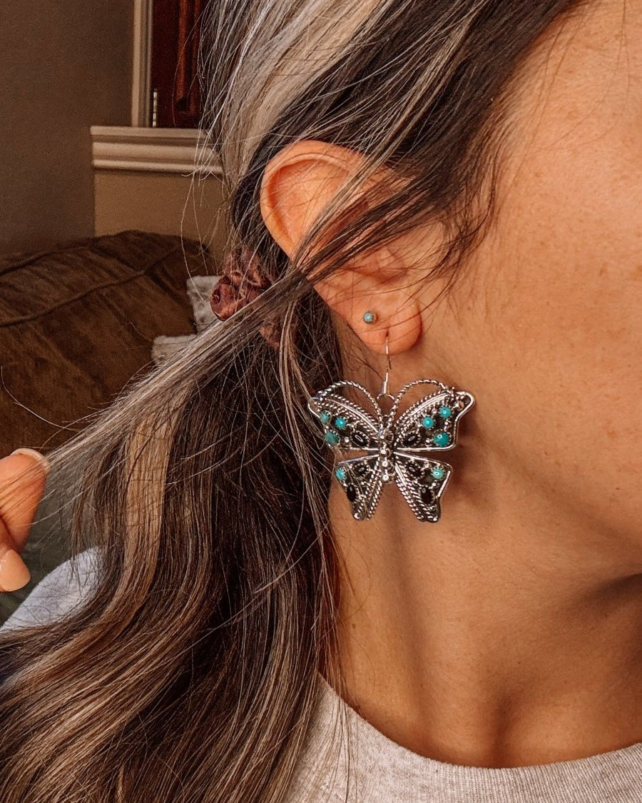 Lark Turquoise/Black Onyx Butterfly Earrings - Horseshoe J & Co.