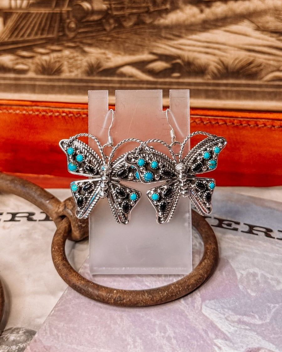 Lark Turquoise/Black Onyx Butterfly Earrings - Wooten's