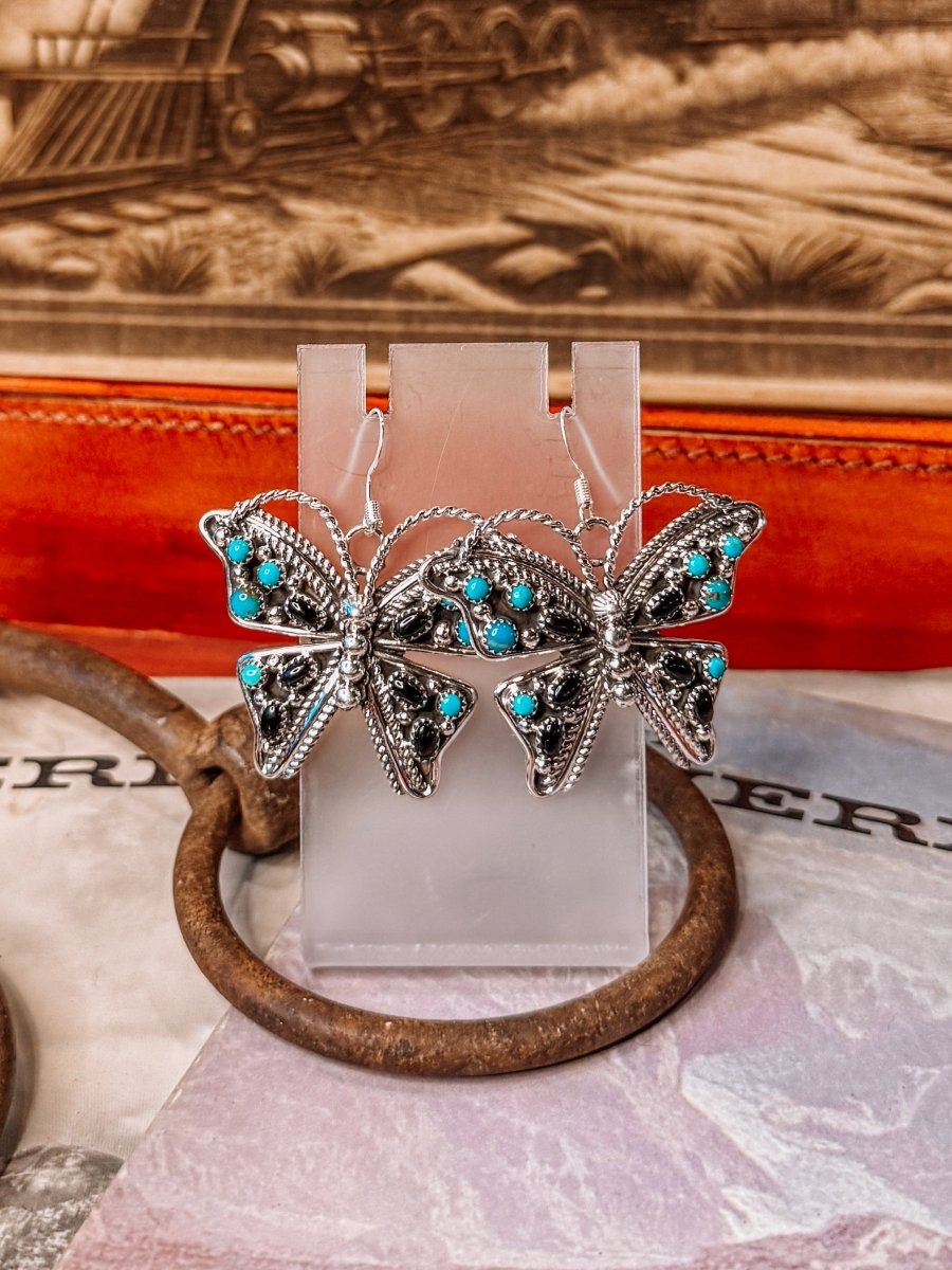 Lark Turquoise/Black Onyx Butterfly Earrings - Wooten's