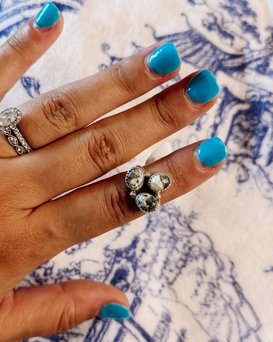 Lindale White Buffalo 3 Stone Ring - ring - Horseshoe J & Co.