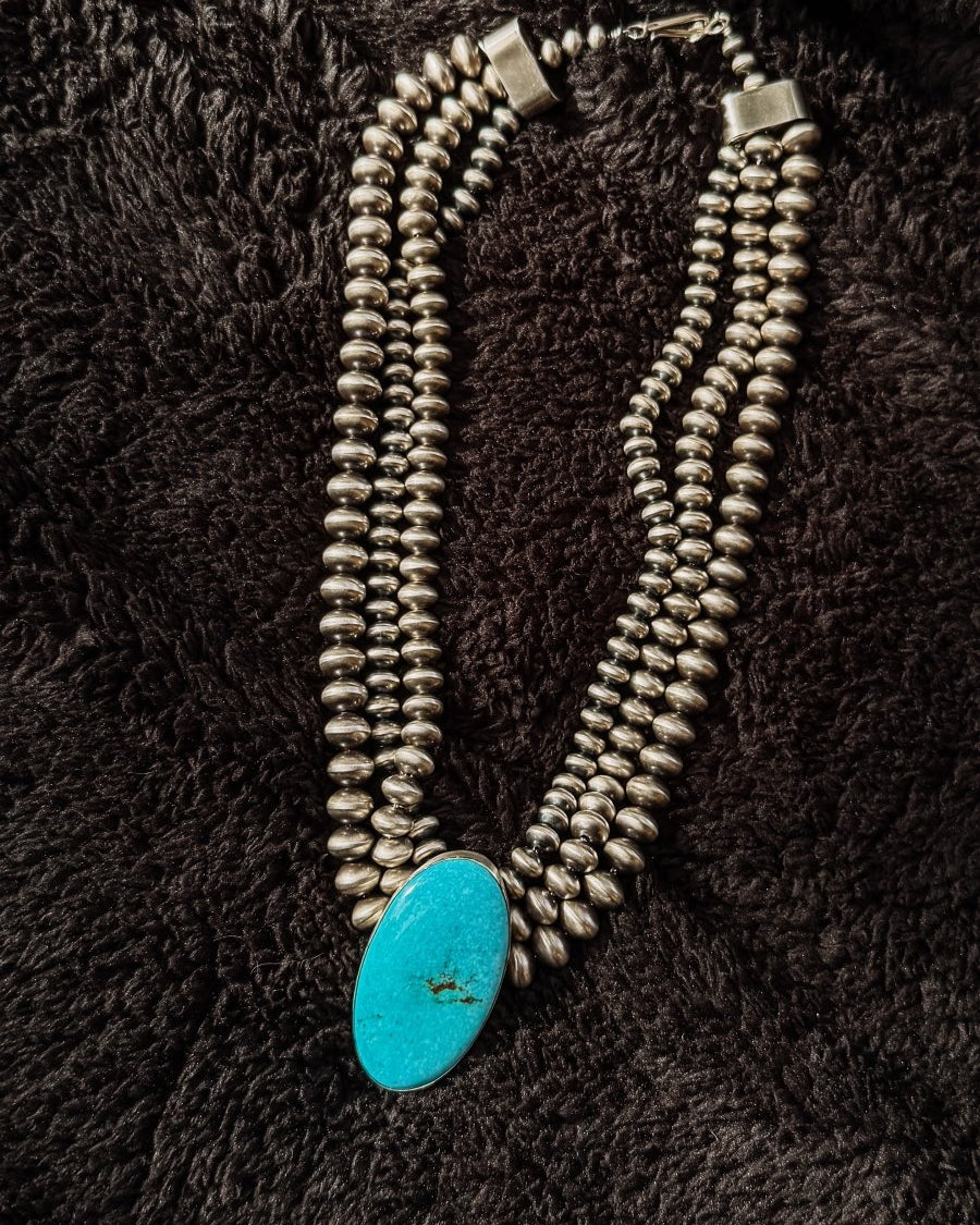 Mammoth 3 Strand Pearl + Turquoise Necklace - Horseshoe J & Co.