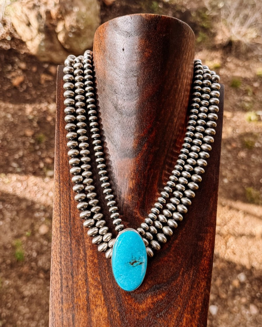 Mammoth 3 Strand Pearl + Turquoise Necklace - Horseshoe J & Co.