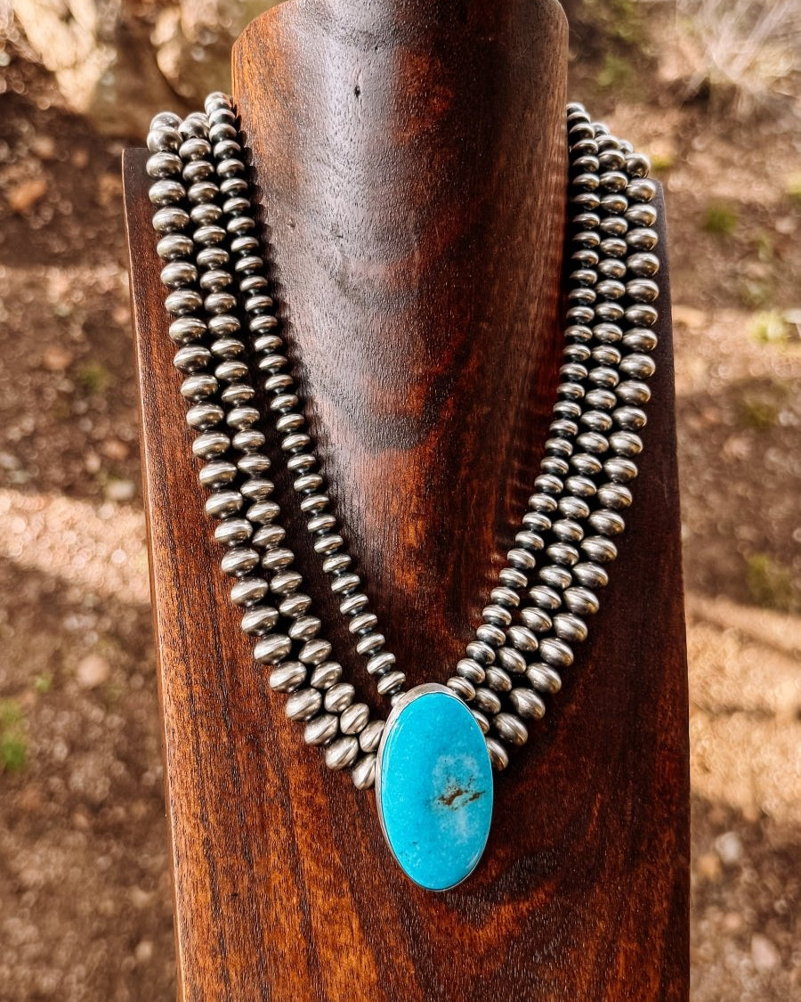 Mammoth 3 Strand Pearl + Turquoise Necklace - Horseshoe J & Co.