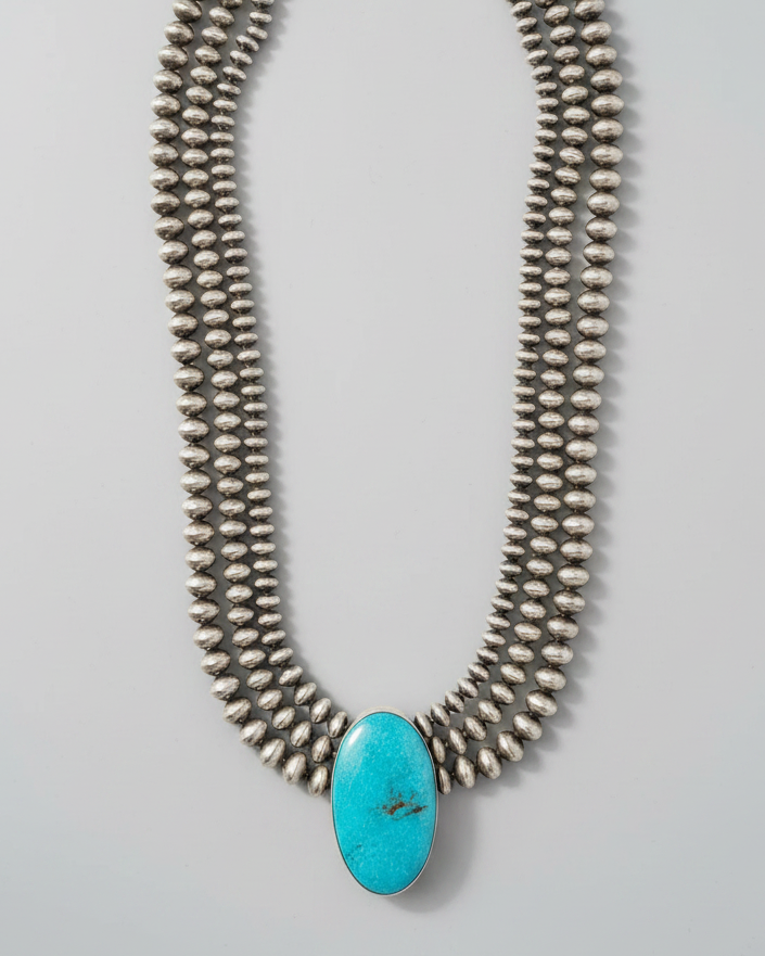 Mammoth 3 Strand Pearl + Turquoise Necklace - Wooten's