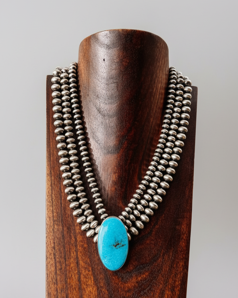 Mammoth 3 Strand Pearl + Turquoise Necklace - Wooten's