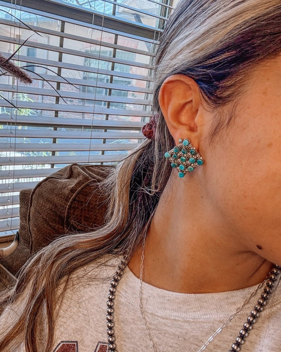 Marfa Cluster Turquoise/Pink Dahlia Earrings - Horseshoe J & Co.
