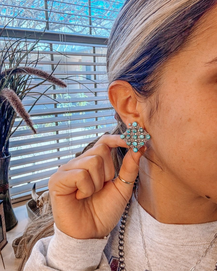 Marfa Cluster Turquoise/Pink Dahlia Earrings - Horseshoe J & Co.