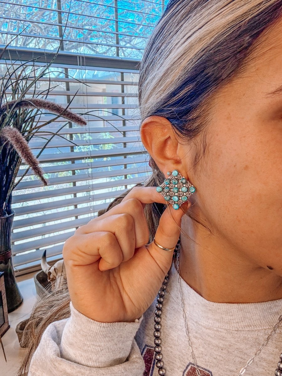 Marfa Cluster Turquoise/Pink Dahlia Earrings - Horseshoe J & Co.