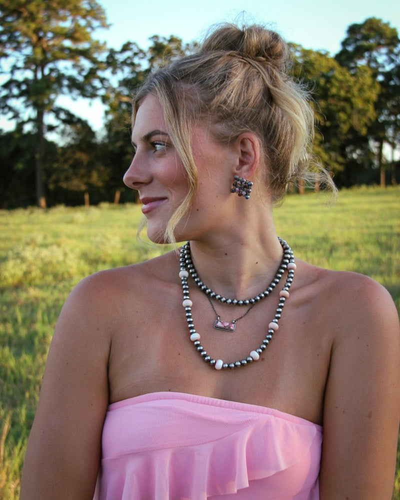 Marfa Cluster Turquoise/Pink Dahlia Earrings - Horseshoe J & Co.