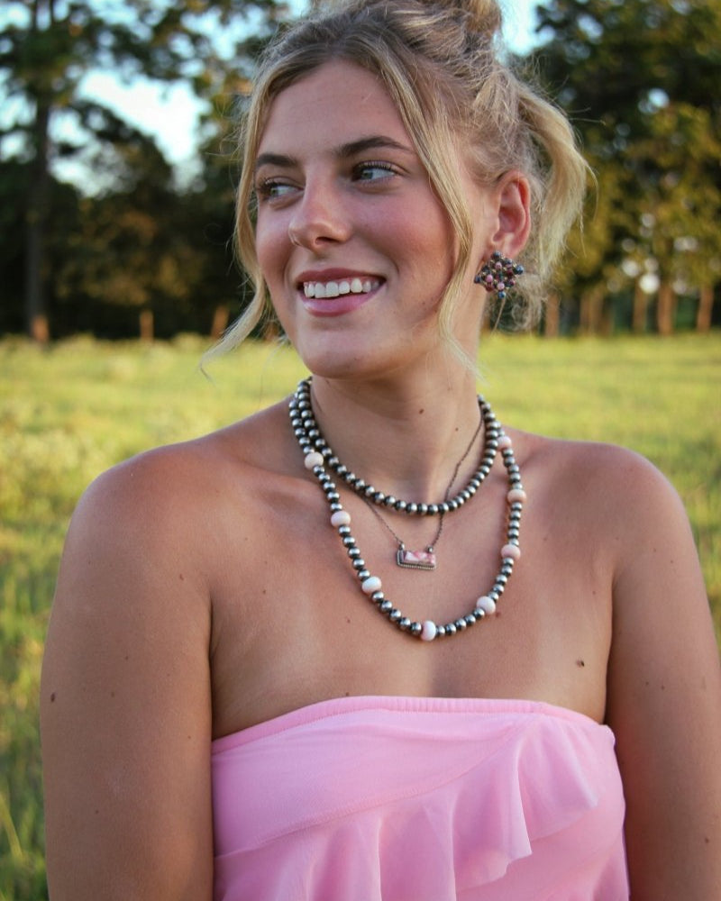 Marfa Cluster Turquoise/Pink Dahlia Earrings - Horseshoe J & Co.