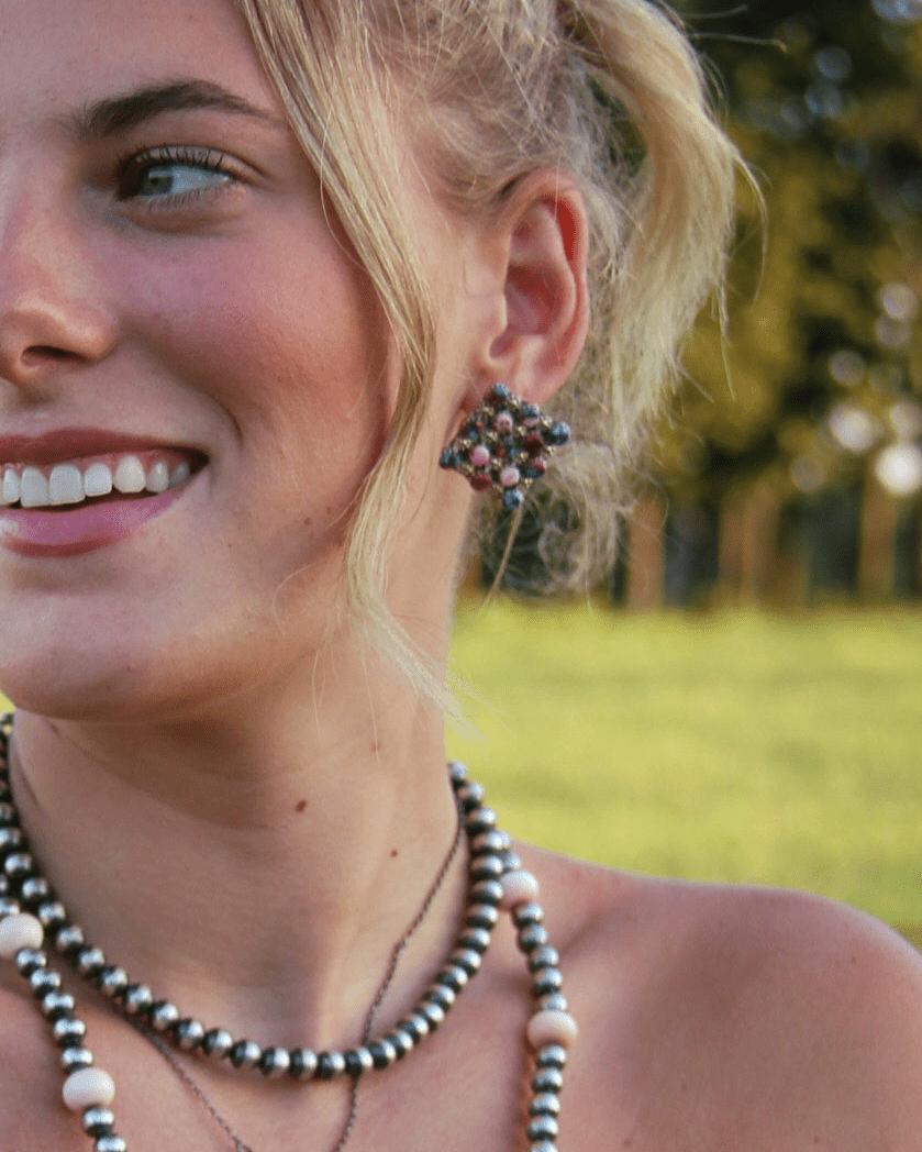 Marfa Cluster Turquoise/Pink Dahlia Earrings - Horseshoe J & Co.