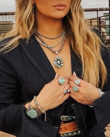 Monterey Turquoise Cluster Pendant/Necklace - bracelet - Horseshoe J & Co.