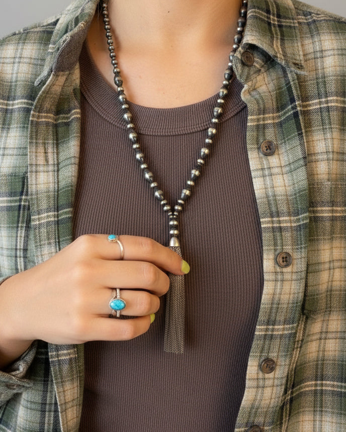 Norris Silver Pearl Tassel Necklace - Wooten's