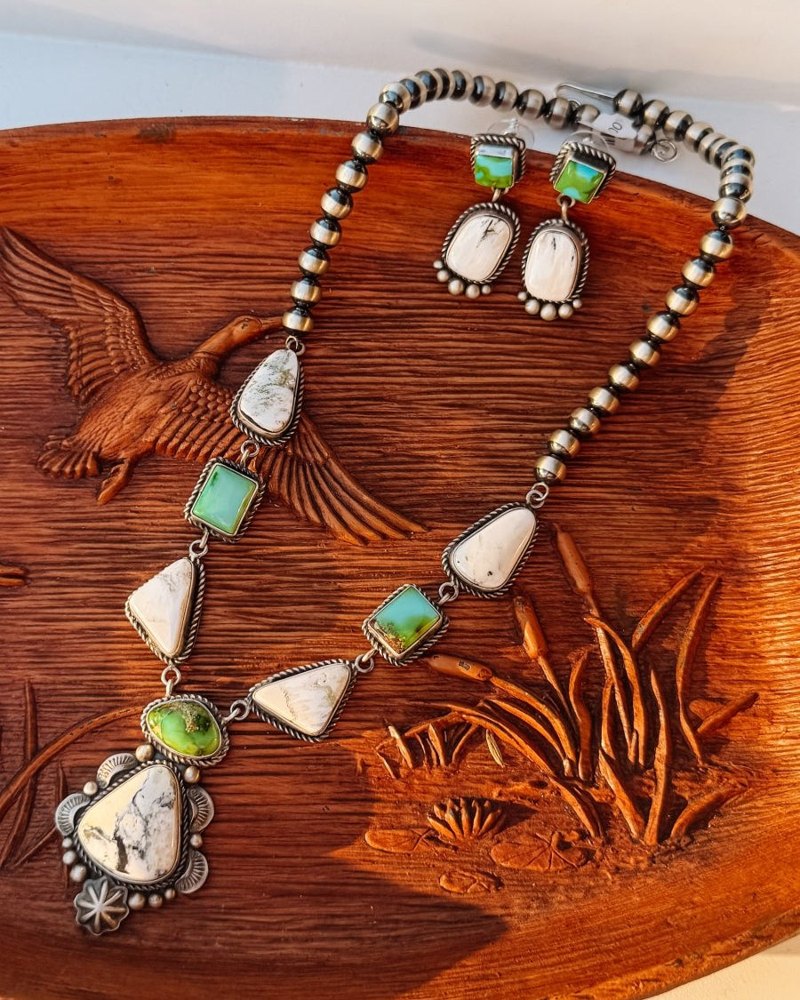 Overton Sonoran Gold/White Buffalo Necklace + Earring Set - Horseshoe J & Co.