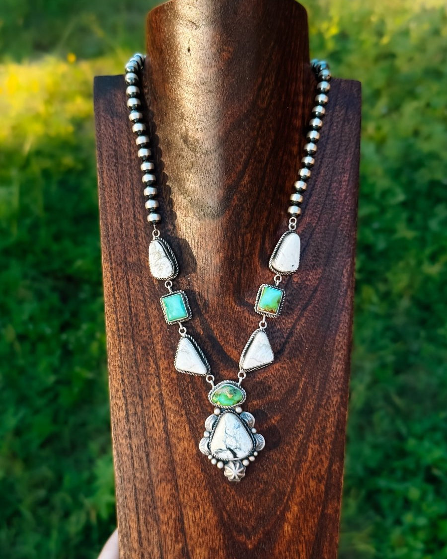 Overton Sonoran Gold/White Buffalo Necklace + Earring Set - Horseshoe J & Co.