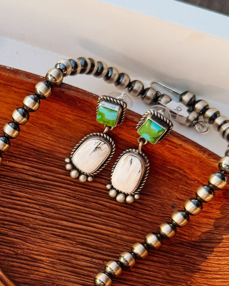 Overton Sonoran Gold/White Buffalo Necklace + Earring Set - Horseshoe J & Co.
