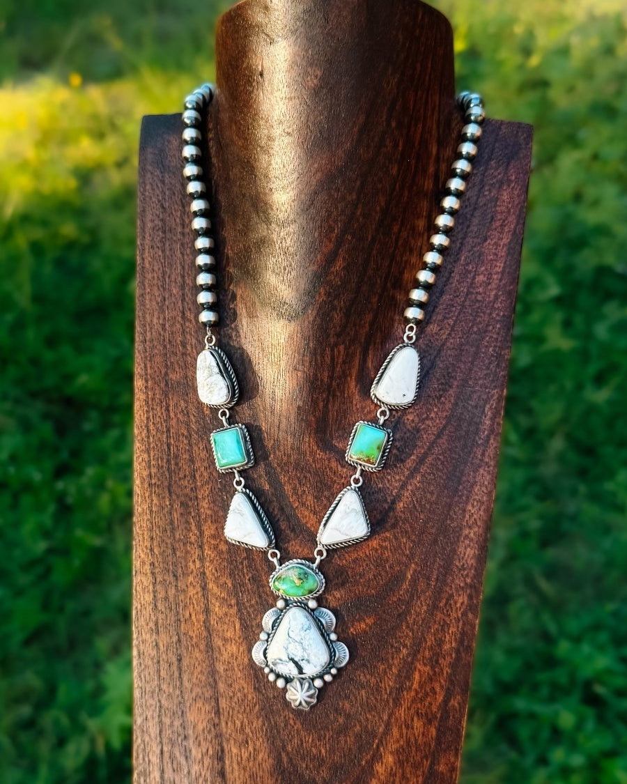 Overton Sonoran Gold/White Buffalo Necklace + Earring Set - Horseshoe J & Co.