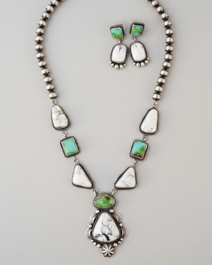 Overton Sonoran Gold/White Buffalo Necklace + Earring Set - Wooten's