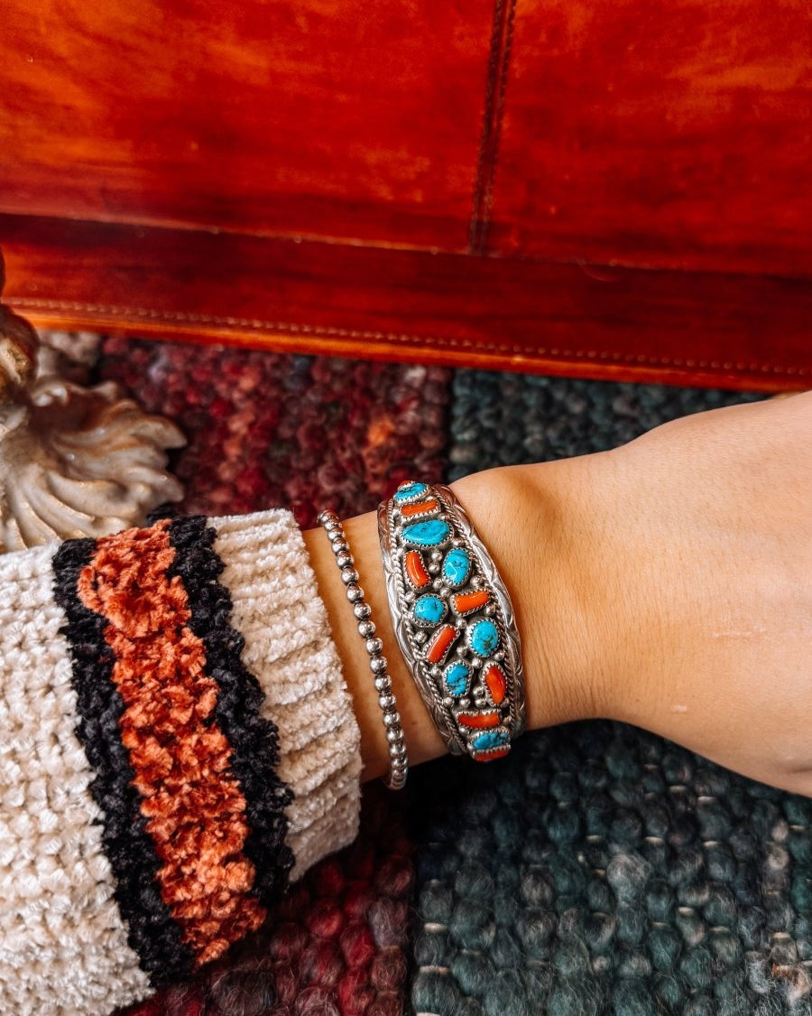 Panhandle Coral/Turquoise Cuff Bracelet - Horseshoe J & Co.