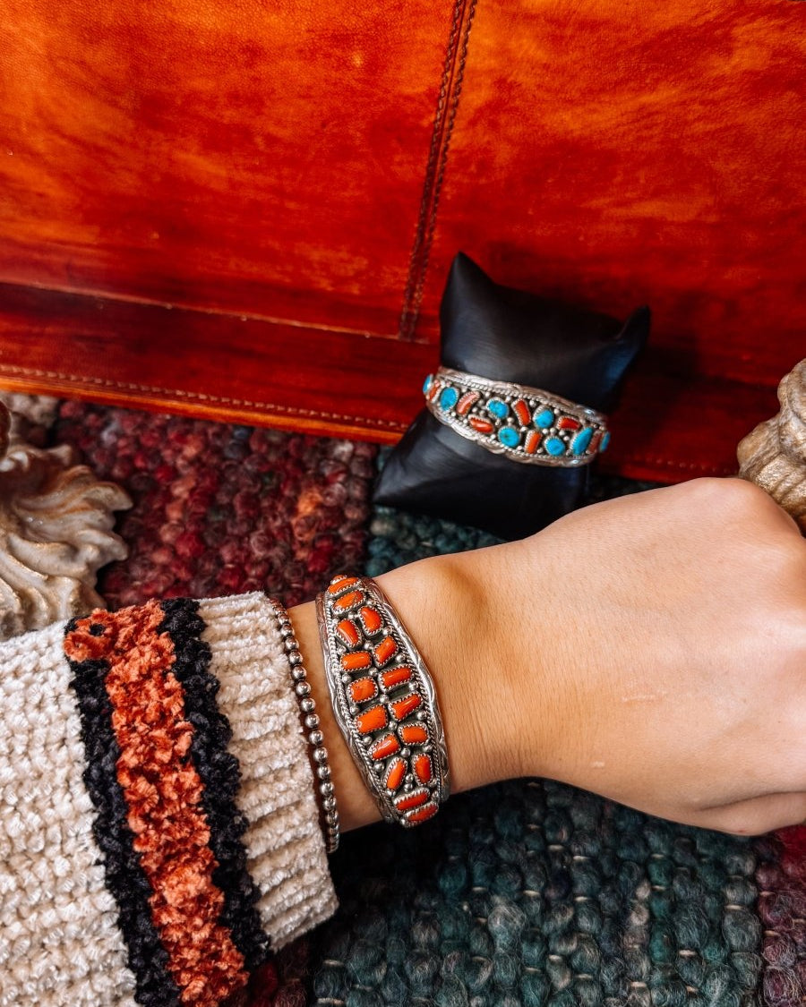Panhandle Coral/Turquoise Cuff Bracelet - Horseshoe J & Co.