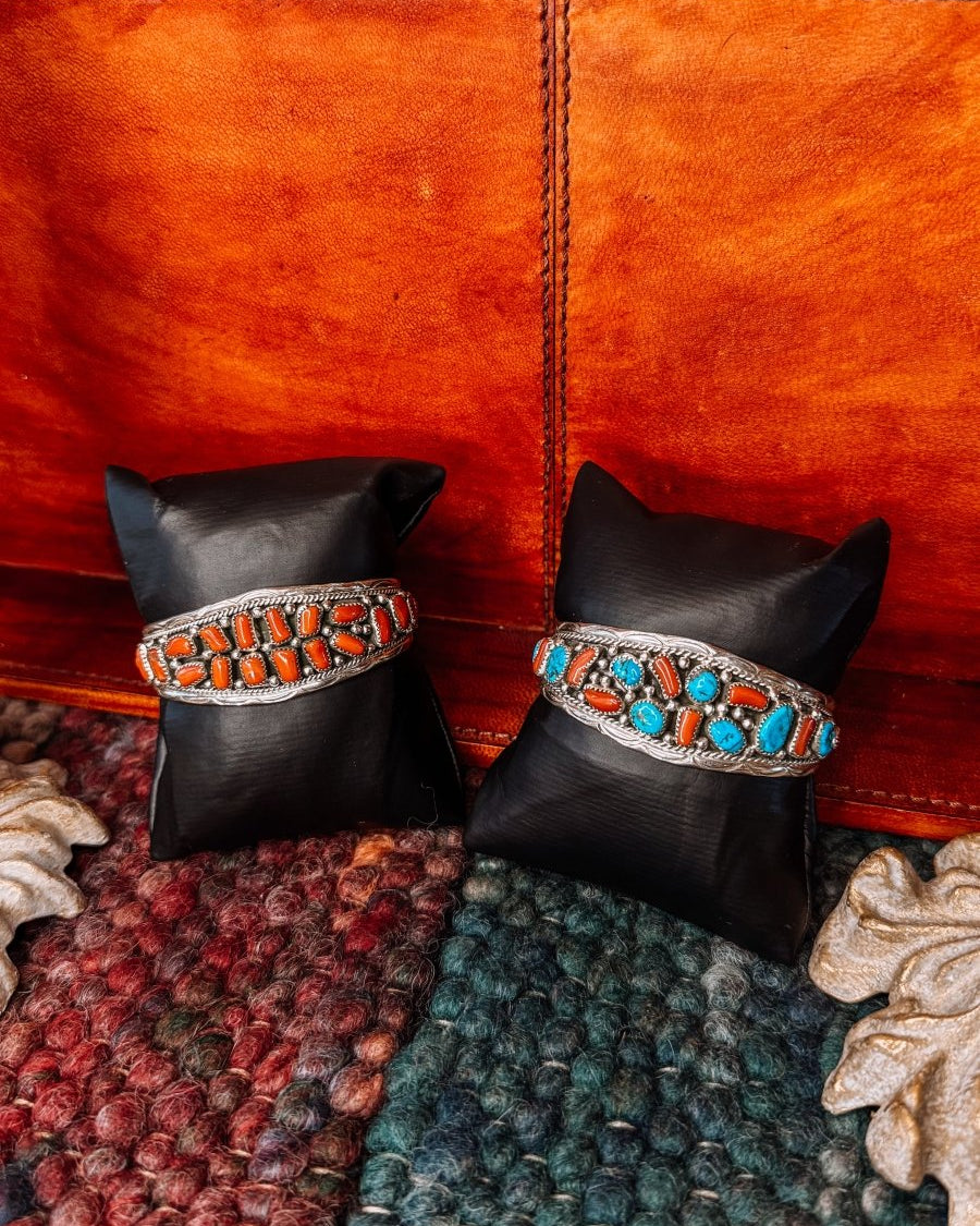 Panhandle Coral/Turquoise Cuff Bracelet - Horseshoe J & Co.