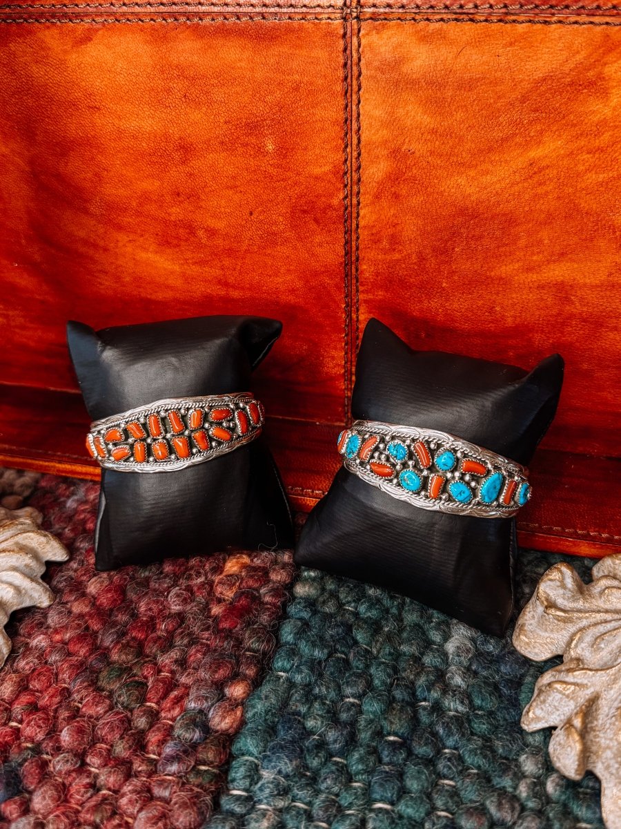 Panhandle Coral/Turquoise Cuff Bracelet - Horseshoe J & Co.