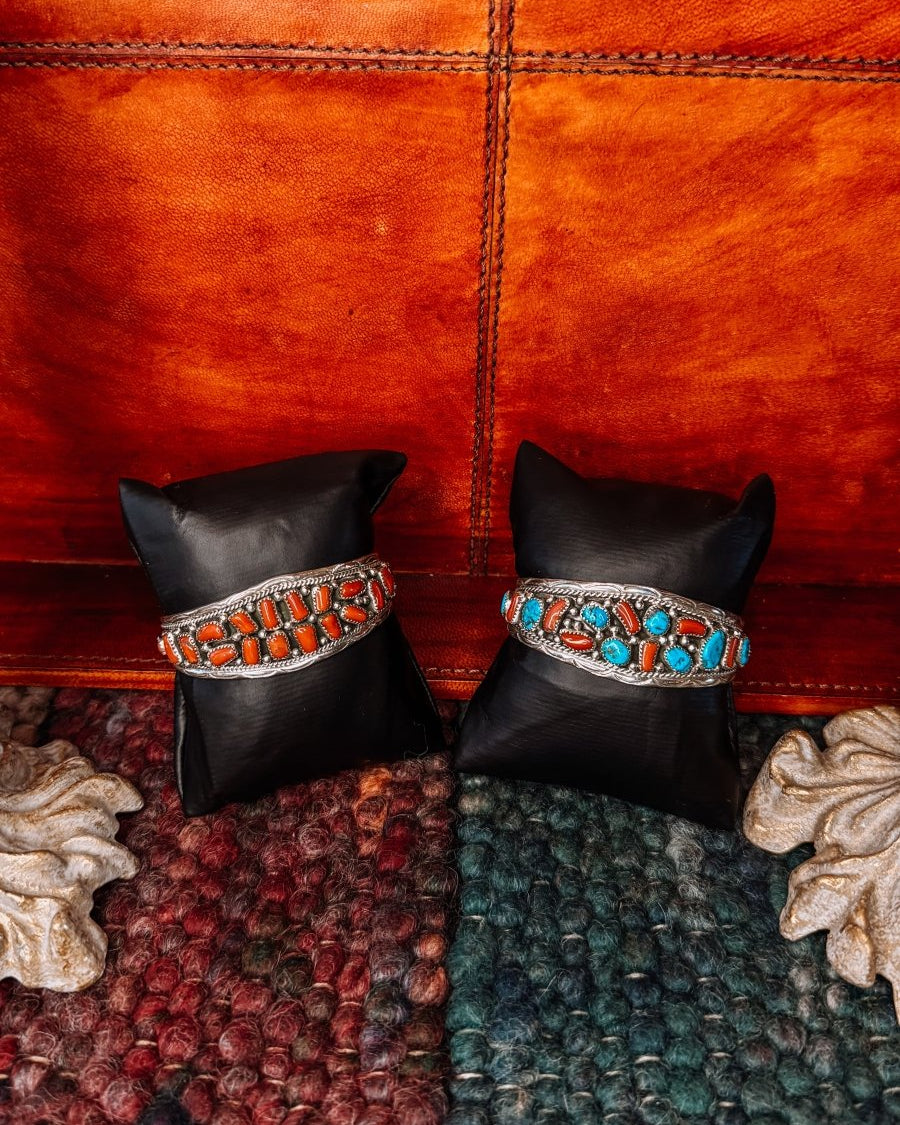 Panhandle Coral/Turquoise Cuff Bracelet - Horseshoe J & Co.