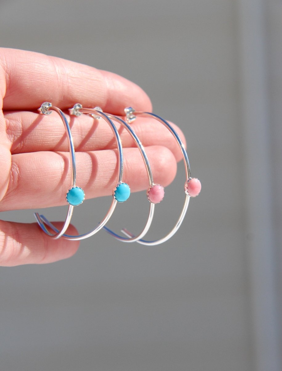 Pinon Turquoise or Pink Conch Hoop Earrings - Horseshoe J & Co.