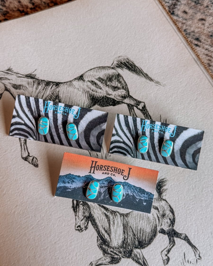 Raisin' Cain Turquoise Inlay Stud Earrings - earrings - Horseshoe J & Co.