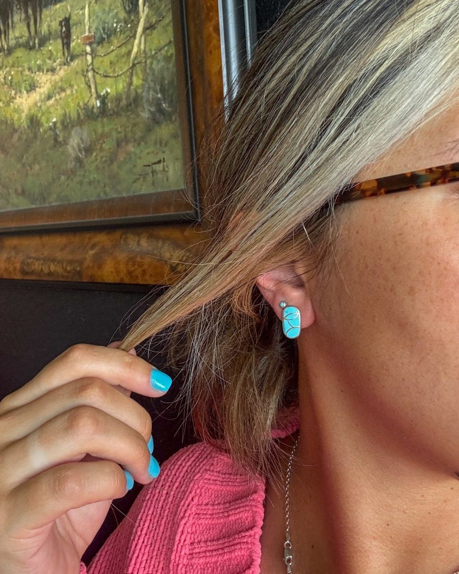 Raisin' Cain Turquoise Inlay Stud Earrings - earrings - Horseshoe J & Co.