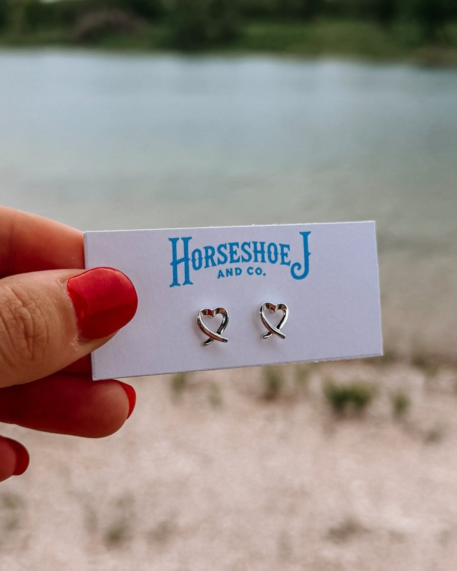 Ribbon Heart Stud Earrings - Horseshoe J & Co.
