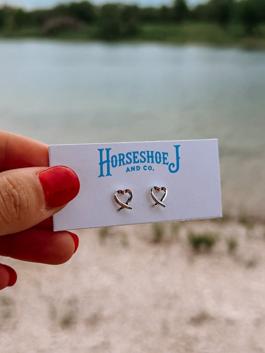Ribbon Heart Stud Earrings - Horseshoe J & Co.