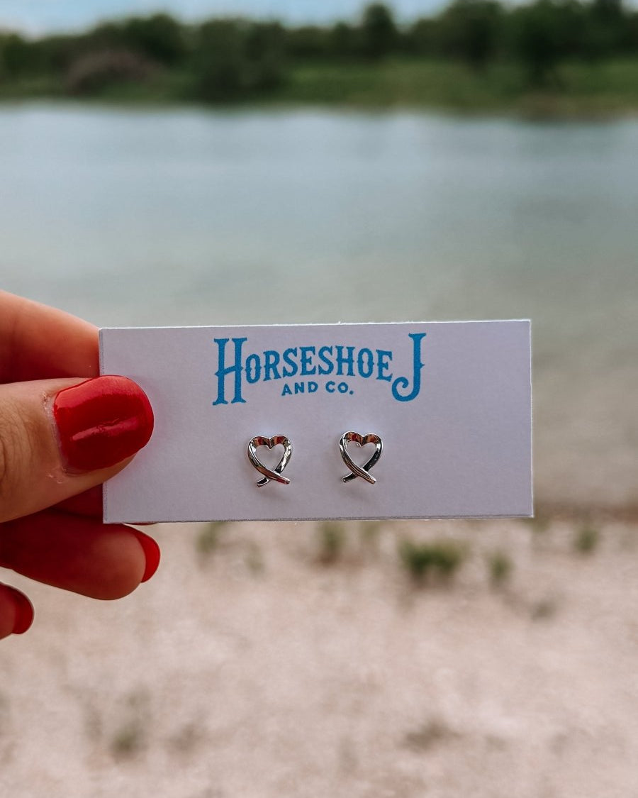 Ribbon Heart Stud Earrings - Horseshoe J & Co.