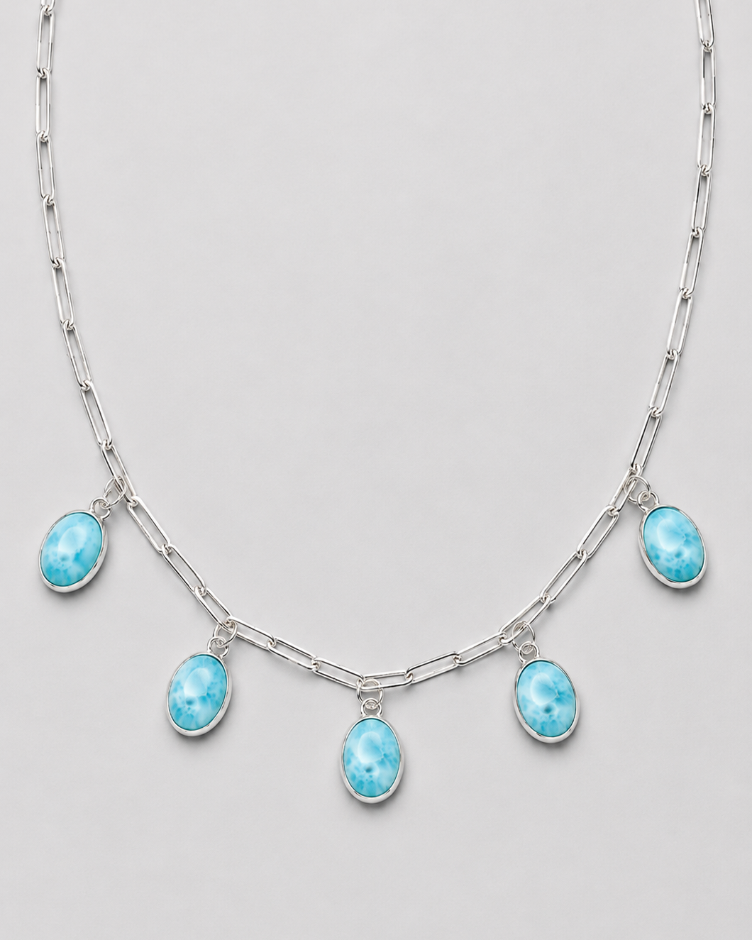 Round Top 5 Stone Larimar Necklace - Wooten's