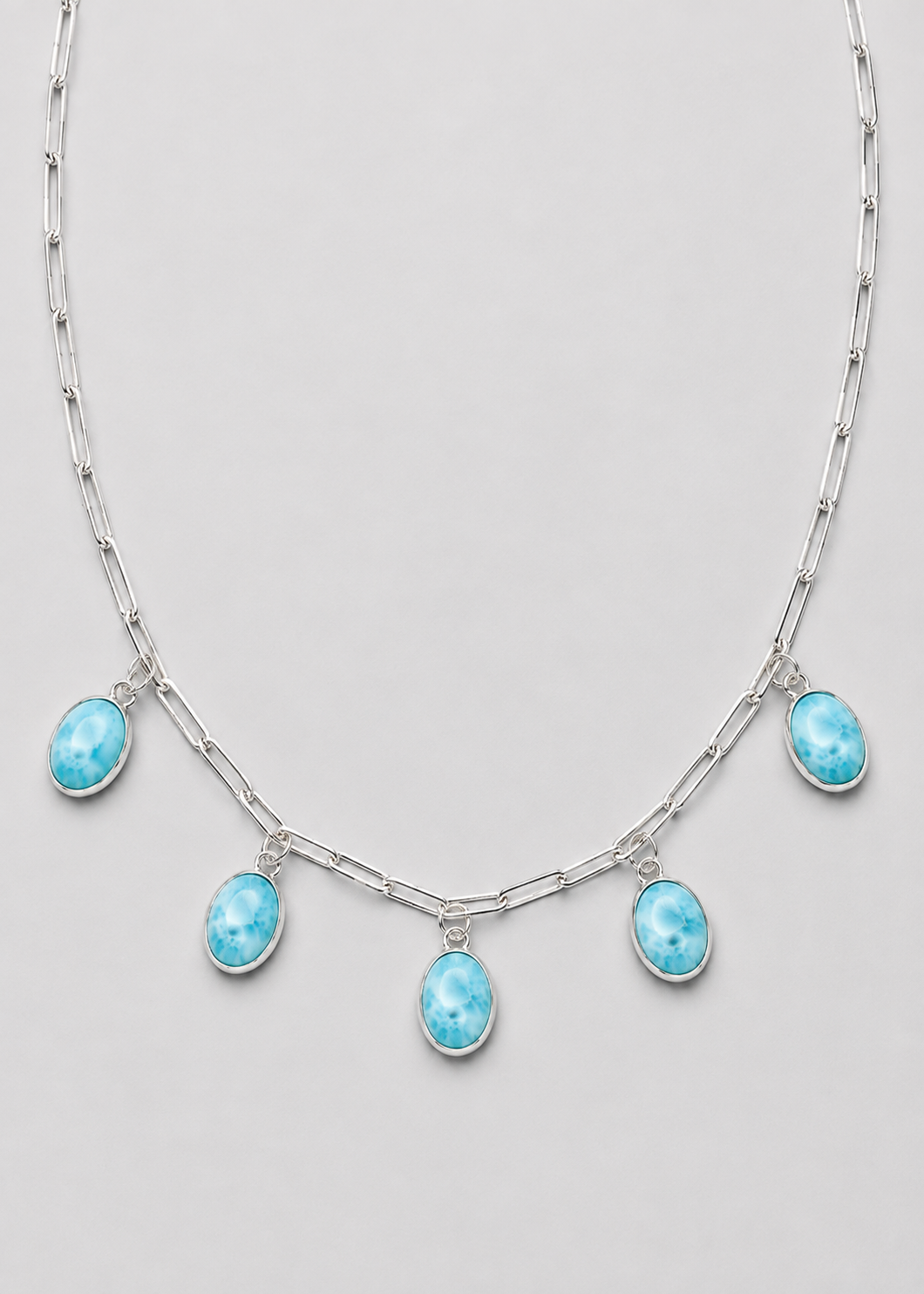 Round Top 5 Stone Larimar Necklace - Wooten's