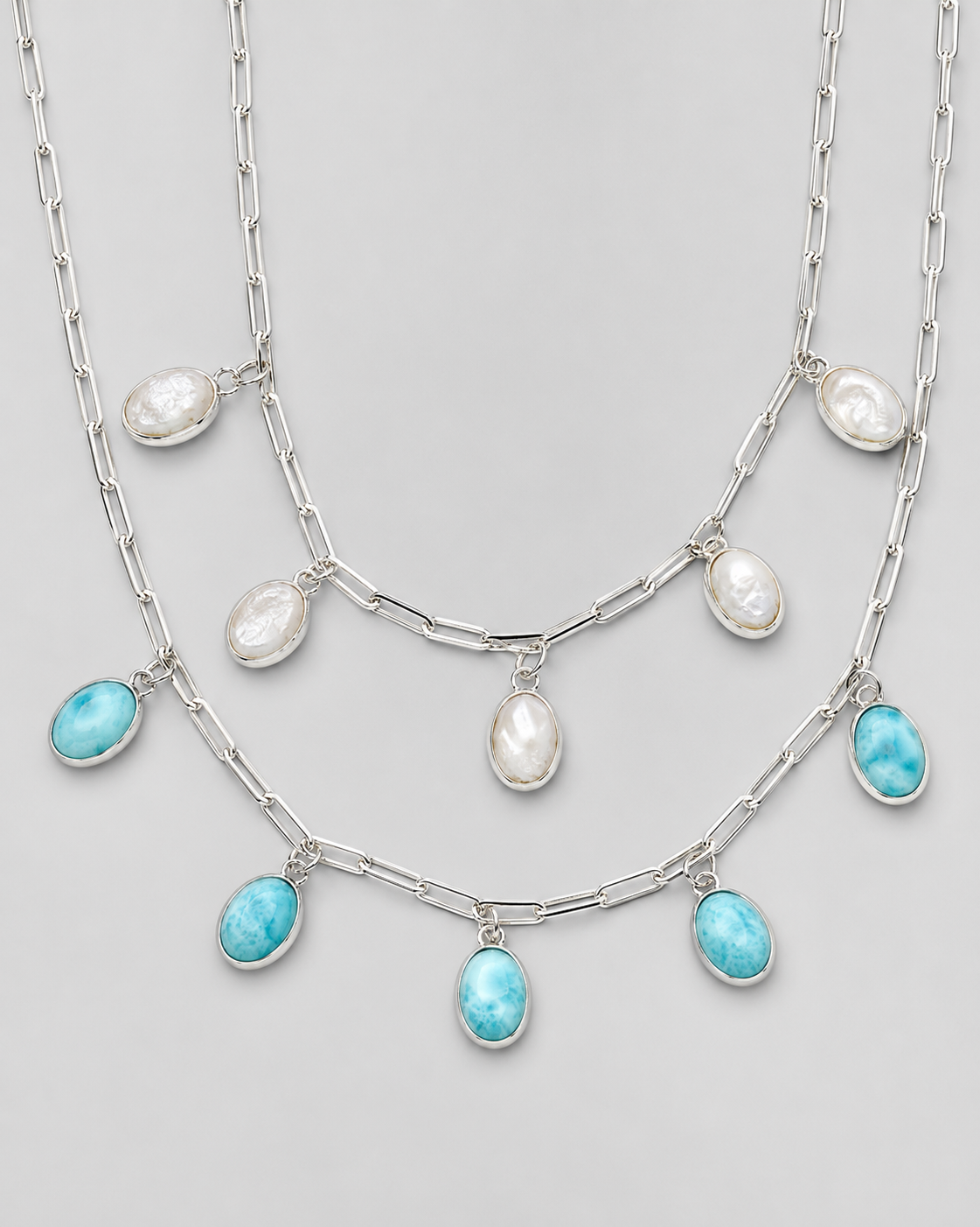Round Top 5 Stone Larimar Necklace - Wooten's