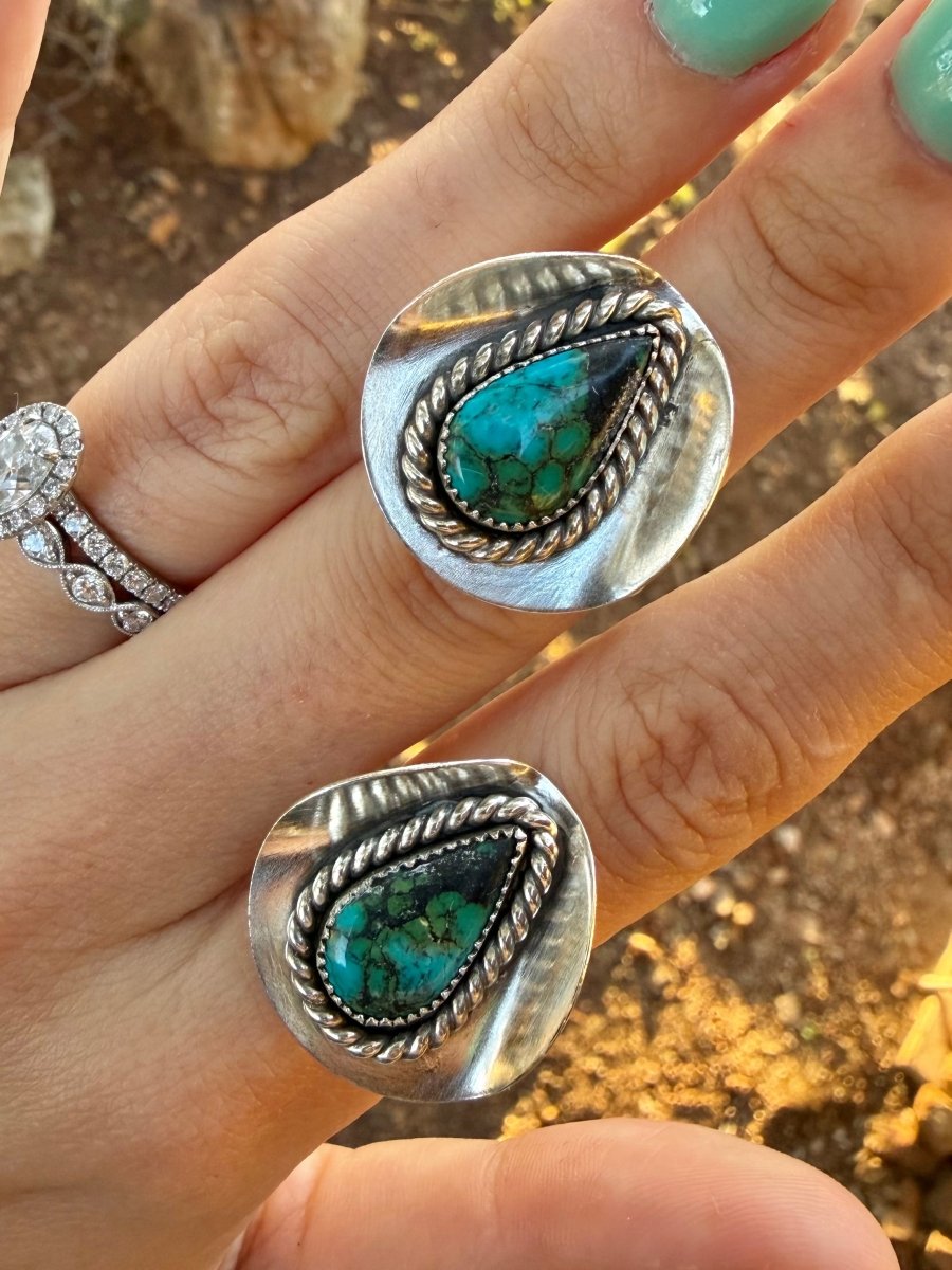 Rowood Adjustable Turquoise Cowboy Hat Ring - Horseshoe J & Co.