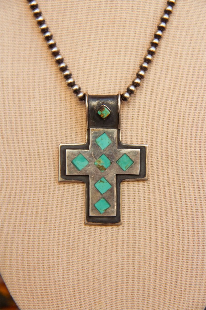 Sanders Large Turquoise Inlay Cross Pendant - Horseshoe J & Co.