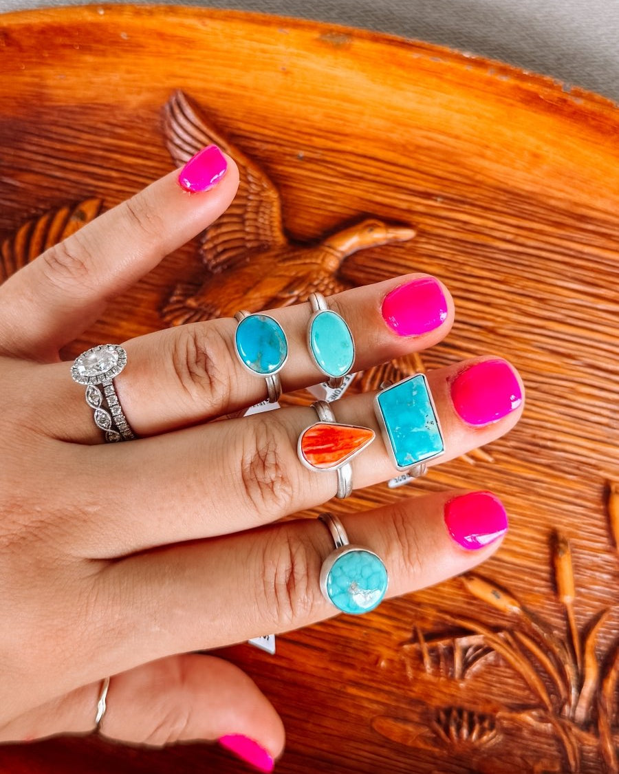 Seabrook Turquoise & Orange Spiny Rings - Horseshoe J & Co.