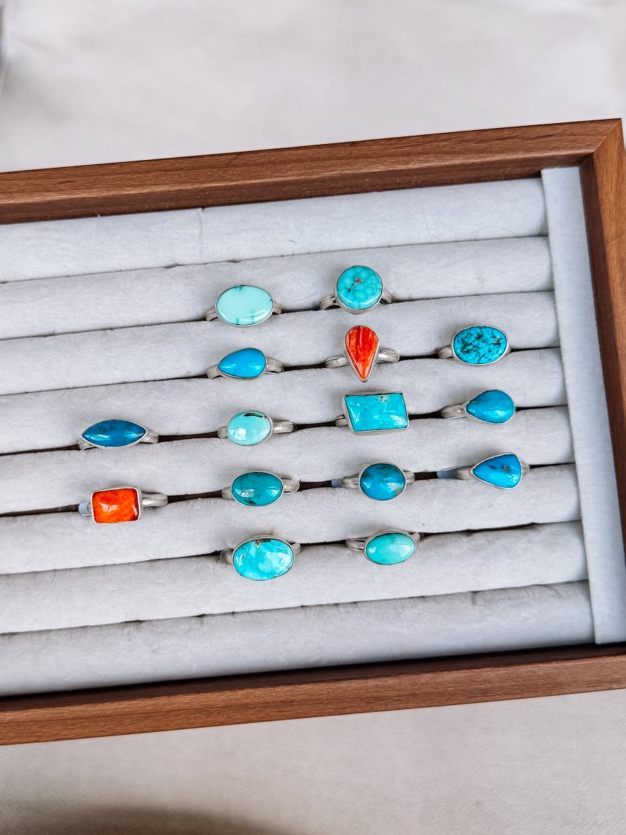 Seabrook Turquoise & Orange Spiny Rings - Horseshoe J & Co.
