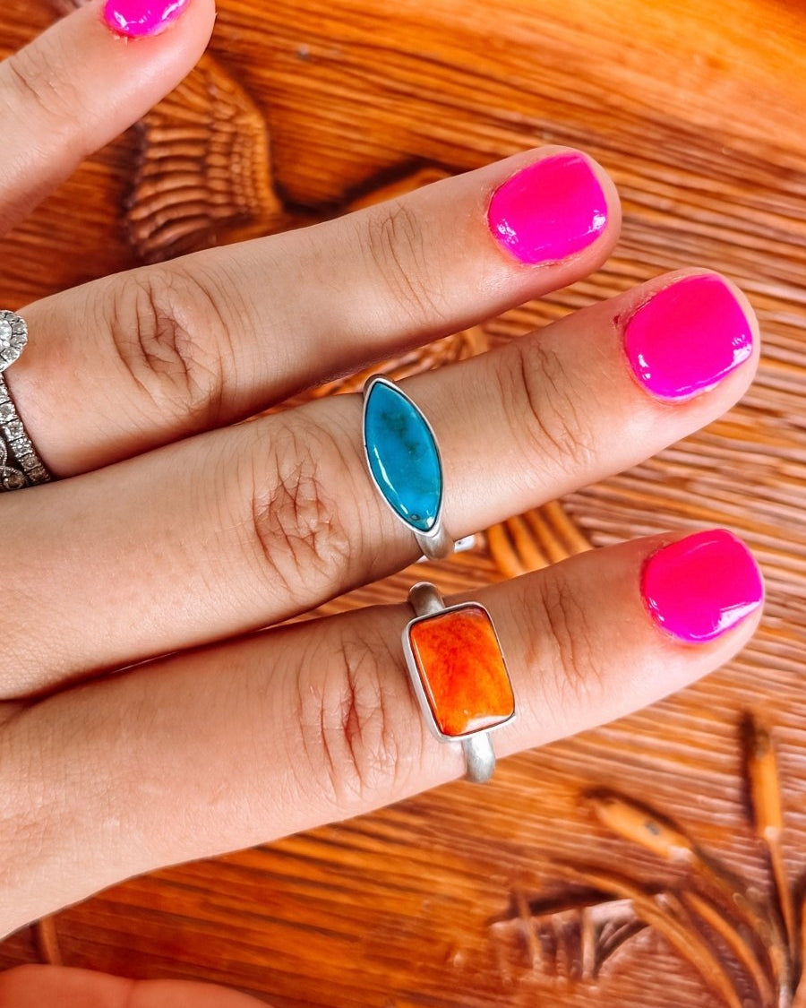 Seabrook Turquoise & Orange Spiny Rings - Horseshoe J & Co.