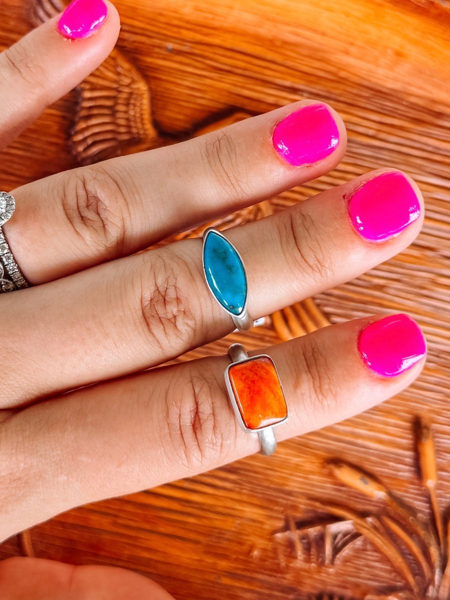 Seabrook Turquoise & Orange Spiny Rings - Horseshoe J & Co.