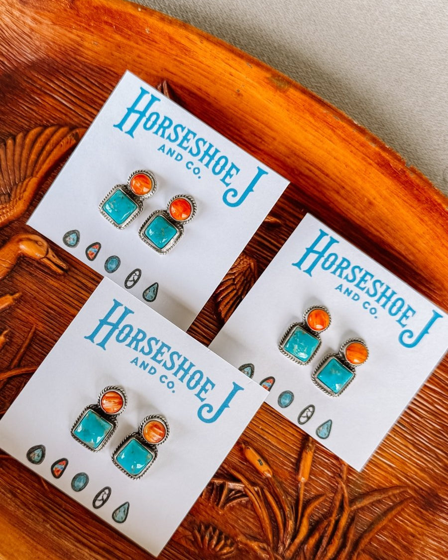 Seadrift Orange Spiny + Turquoise Earrings - Horseshoe J & Co.
